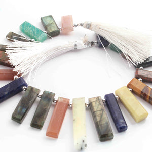 1 Strand Mix Stone Briolettes -Rectangle Shape Briolettes - 33mmx5mm-15mmx5mm 9 Inches BR1223 - Tucson Beads