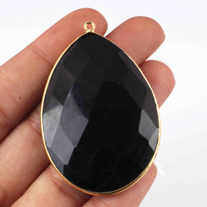 3 Pcs Black Onyx Faceted Pear Shape 24k Gold Pendant -55mmx36mm - PC023 - Tucson Beads