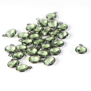 28 Pcs Green Amethyst Oxidized Sterling Silver Round Single Bail Pendant 12mmx9mm SS703 - Tucson Beads