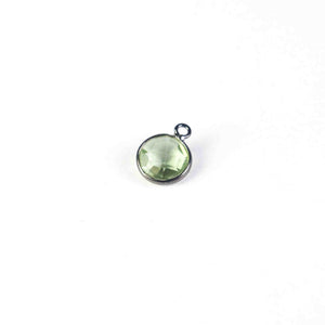 28 Pcs Green Amethyst Oxidized Sterling Silver Round Single Bail Pendant 12mmx9mm SS703 - Tucson Beads