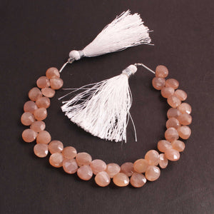 1  Long Strand Peach Moon Stone Faceted Briolettes  -Heart Shape Briolettes 8mm-9mm-9 Inches BR02446 - Tucson Beads