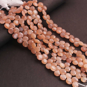 1  Long Strand Peach Moon Stone Faceted Briolettes  -Heart Shape Briolettes 8mm-9mm-9 Inches BR02446 - Tucson Beads