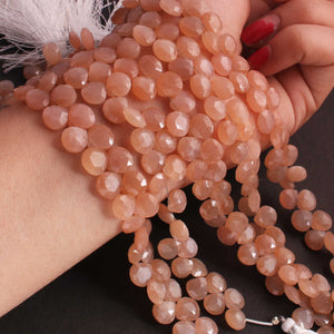 1  Long Strand Peach Moon Stone Faceted Briolettes  -Heart Shape Briolettes 8mm-9mm-9 Inches BR02446 - Tucson Beads