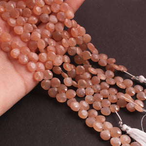 1  Long Strand Peach Moon Stone Faceted Briolettes  -Heart Shape Briolettes 8mm-9mm-9 Inches BR02446 - Tucson Beads