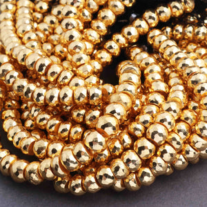 1 Strand Finest quality Gold Pyrite Briolettes - Gold Pyrite Faceted Roundelles Beads 6mm 8.5 Inch BR1672 - Tucson Beads