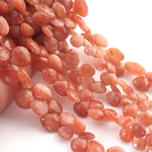 1 Stand Sunstone Faceted  Briolettes - Heart Shape Briolettes - 7mmx5mm-10mmx11mm - 8 Inches BR02045 - Tucson Beads