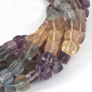 1 Strand Multi Fluorite Faceted Cube Briolettes - Box shape Beads -6mm-7mm- -8.5 Inches BR0630 - Tucson Beads