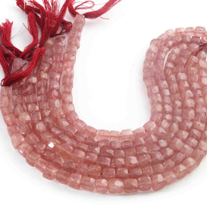 1  Long Strand Strawberry Quartz Faceted Briolettes -Cube Shape Briolettes 5mm-7mm- 8 Inches BR01710 - Tucson Beads