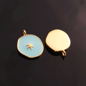 1 PC Round Bakelite Star Charm Yellow Gold Vermeil Pendant- 18mmx14mm PDC1305 - Tucson Beads