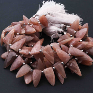 1 Strand Peach Moonstone Faceted Long Trillion Briolettes  - Faceted ooth Baguette Briolettes 25mmx12mm 8 Inches BR0197 - Tucson Beads