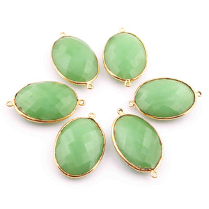 6  Pcs Green Chalcedony Oval Shape 24k Gold Plated Connecter& Pendant,- 32mmx19mm PC330 - Tucson Beads