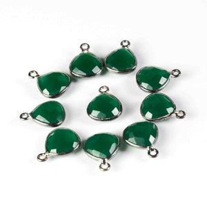 13 Pcs Green Onyx Oxidized Sterling Silver Faceted Heart Shape Pendant- 14mmx11mm SS692 - Tucson Beads