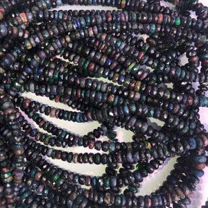 1 Long Strand Black Ethiopian Welo Opal Faceted Rondelles - Ethiopian Roundelles Beads 3mm-5mm 17 Inches long BR0122 - Tucson Beads