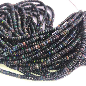 1 Long Strand Black Ethiopian Welo Opal Faceted Rondelles - Ethiopian Roundelles Beads 3mm-5mm 17 Inches long BR0122 - Tucson Beads