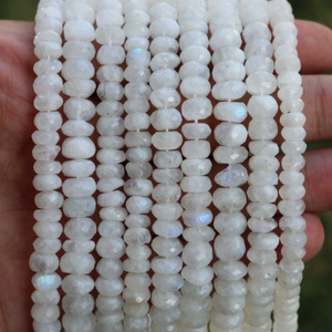 1 Strand White Rainbow Moonstone Faceted Rondelles - Roundel Beads 6mm-9mm 9 Inches BR1405 - Tucson Beads