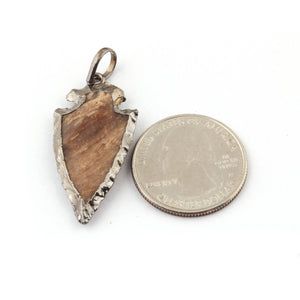 10 PCS Jasper Arrowhead Oxidized Silver Plated Single Bail Pendant - Electroplated With Silver Edge - 35mmx19mm-41mmx22mm AR105 - Tucson Beads