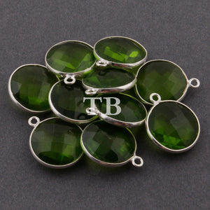 6 Pcs Peridot Hydro Round Faceted 925 Sterling Silver Pendant- 18mmx15mm SS247 - Tucson Beads