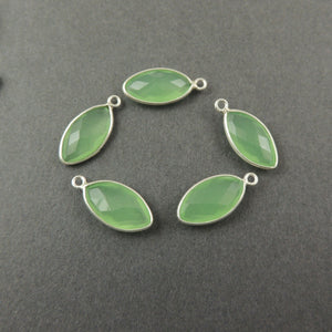 4 Pcs Green Chalcedony 925 Sterling Silver Smooth Marquise Shape Single Bail Pendant 20mmx9mm SS067 - Tucson Beads