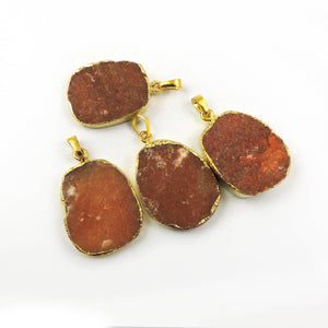 Sunstone Druzy Druzzy Drusy 24K Gold Plated Electroplated Fancy Shape Single Bail Pendant DRZ012 - Tucson Beads