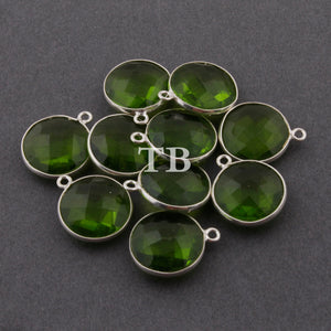 6 Pcs Peridot Hydro Round Faceted 925 Sterling Silver Pendant- 18mmx15mm SS247 - Tucson Beads