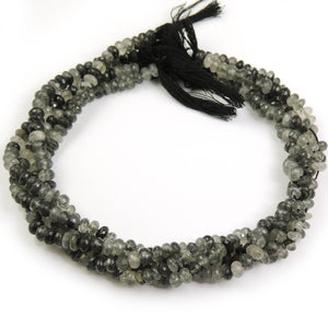 1 Strands Black Rutile Faceted Rondelles Briolettes - Tourmilated Quartz Faceted Roundelles Beads 7mm 13 Inch BR4255 - Tucson Beads