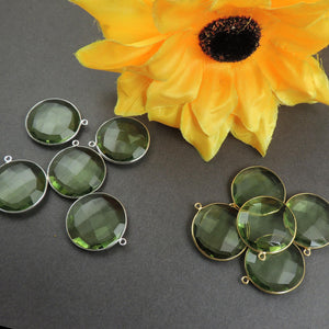 5 Pcs Green amethyst 925 Sterling Silver/Vermeil Faceted Round Single Bail Pendant -  28mmx25mm SS469 - Tucson Beads