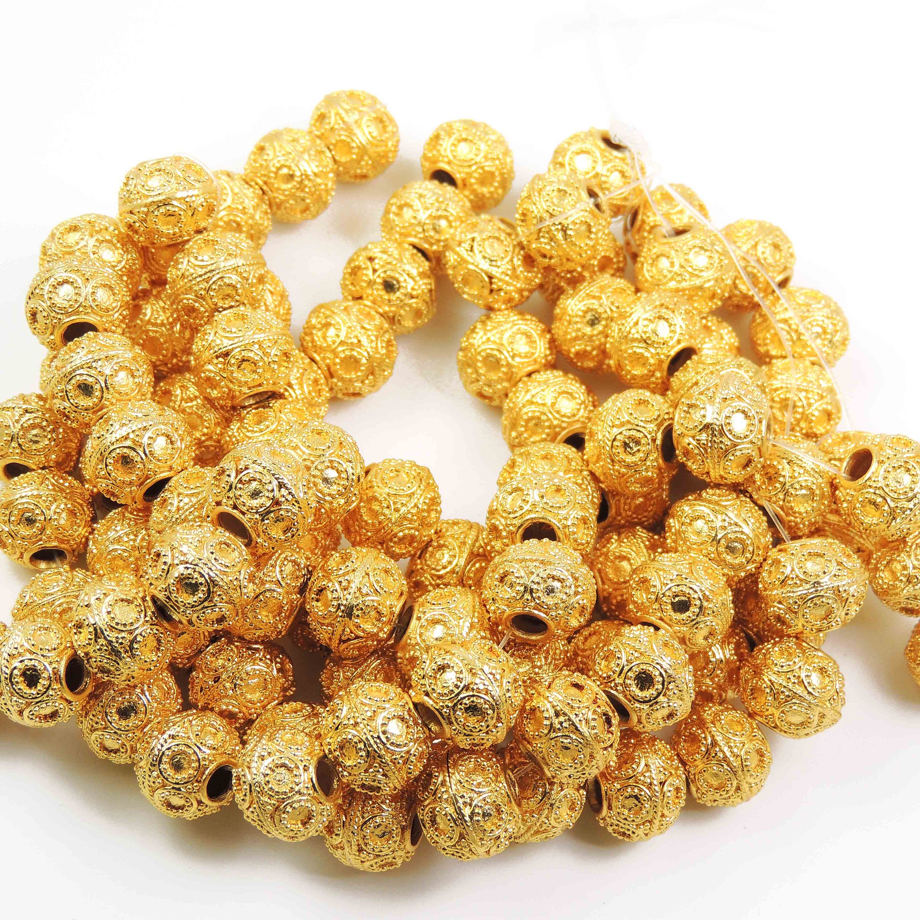 2 Strands 24k Gold Plated Designer Copper Casting Fancy Beads