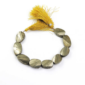 1 Strands Natural Pyrite Faceted Briolettes - Flat Oval Beads 15mmx12mm-25mmx17mm 7 Inches BR4057 - Tucson Beads