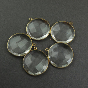 5 Pcs Crystal Quartz 925 Sterling Silver/ Vermeil Faceted Round Single Bail Pendant -  28mmx24mm SS327  (You Choose) - Tucson Beads