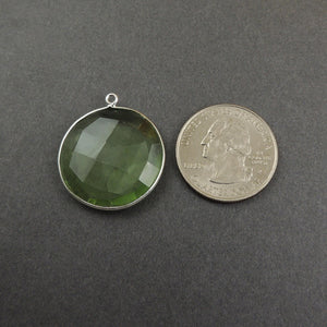 5 Pcs Green amethyst 925 Sterling Silver/Vermeil Faceted Round Single Bail Pendant -  28mmx25mm SS469 - Tucson Beads