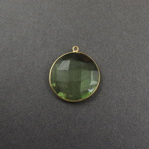 5 Pcs Green amethyst 925 Sterling Silver/Vermeil Faceted Round Single Bail Pendant -  28mmx25mm SS469 - Tucson Beads