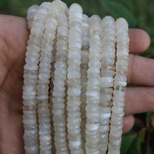 1 Strand White Moonstone Faceted Roundelles - Moonstone Rondelles Beads 7mm-8mm 8 Inches BR853 - Tucson Beads