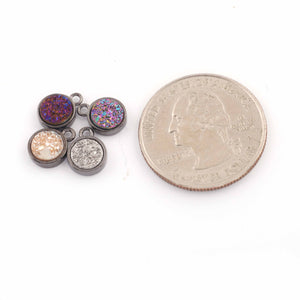 10 Pcs Mystic Druzy Round Pendant, Oxidized Plated,Single Bail Pendant,Bezel Round Pendant  10mmX7mm PC337 - Tucson Beads