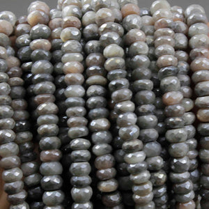 1 Strand Shaded Gray Moonstone Silver Coated Faceted Rondelles - Roundel Beads 7mm-9mm 13 Inches BR2562 - Tucson Beads