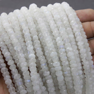 1 Strand White Rainbow Moonstone Faceted Rondelles - Roundelle Beads 6mm-7mm 8 Inches BR1514 - Tucson Beads