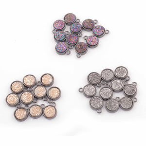 10 Pcs Mystic Druzy Round Pendant, Oxidized Plated,Single Bail Pendant,Bezel Round Pendant  10mmX7mm PC337 - Tucson Beads