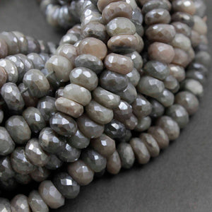 1 Strand Shaded Gray Moonstone Silver Coated Faceted Rondelles - Roundel Beads 7mm-9mm 13 Inches BR2562 - Tucson Beads