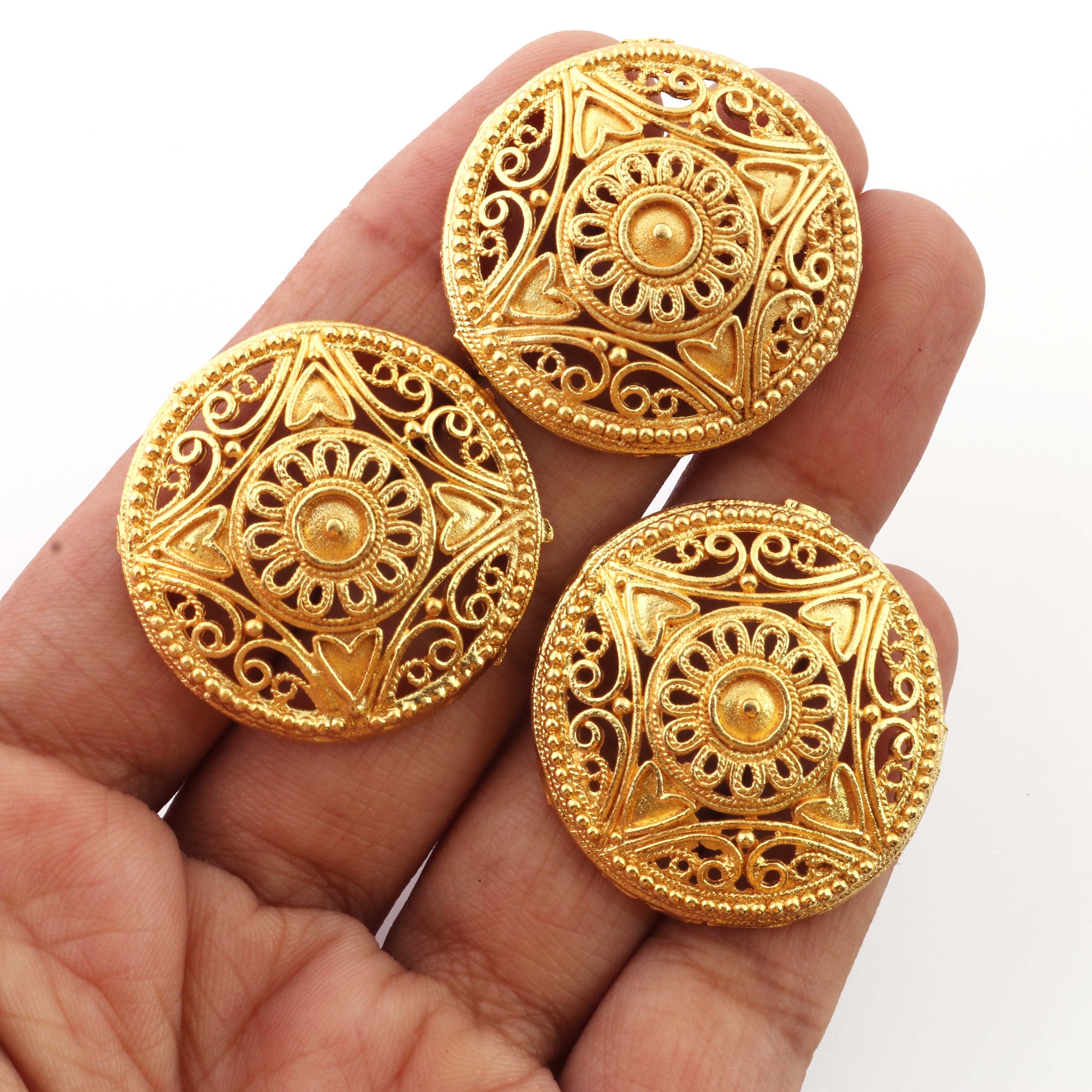 5 Pcs Gold Round Charm - 24k Matte Gold Plated - Copper Round With Texture  Design Pendant 30mm GPC353