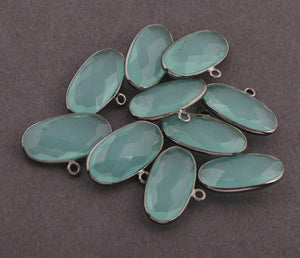 5 Pcs Aqua Chalcedony 925 Oxidized Sterling Silver Faceted Oval Shape Singal Bail Pendant - Gemstone 21mmx14mm SS233 - Tucson Beads