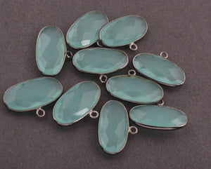 5 Pcs Aqua Chalcedony 925 Oxidized Sterling Silver Faceted Oval Shape Singal Bail Pendant - Gemstone 21mmx14mm SS233 - Tucson Beads