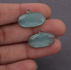 5 Pcs Aqua Chalcedony 925 Oxidized Sterling Silver Faceted Oval Shape Singal Bail Pendant - Gemstone 21mmx14mm SS233 - Tucson Beads