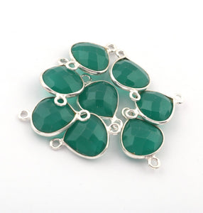 8 Pcs Green Onyx Heart Shape 925 Sterling Silver Connector SS238 - Tucson Beads