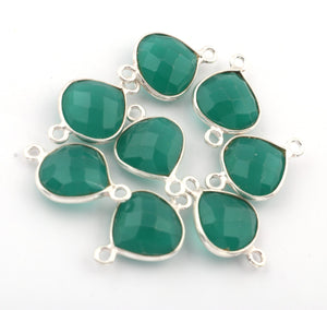 8 Pcs Green Onyx Heart Shape 925 Sterling Silver Connector SS238 - Tucson Beads