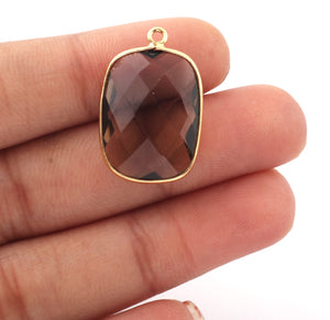 5 Pcs Smoky Quartz 925 Sterling Vermeil Faceted Rectangle Shape Connector -Gemstone Pendant ,Connector 24mmx16mm SS382 - Tucson Beads