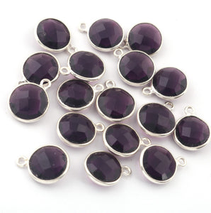 10 Pcs Amethyst 925 Sterling Silver Faceted Round Shape Pendant- Gemstone Pendant 12mmx10mm-14mmx11mm SS455 - Tucson Beads