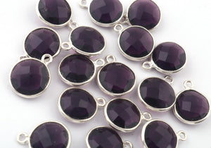 10 Pcs Amethyst 925 Sterling Silver Faceted Round Shape Pendant- Gemstone Pendant 12mmx10mm-14mmx11mm SS455 - Tucson Beads