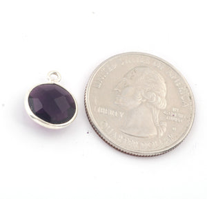 10 Pcs Amethyst 925 Sterling Silver Faceted Round Shape Pendant- Gemstone Pendant 12mmx10mm-14mmx11mm SS455 - Tucson Beads