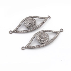 1 Pc AAA Quality Pave Diamond Evil Eye Charm 925 Sterling Silver Double Bail Connector - 37mmx13mm PDC839 - Tucson Beads